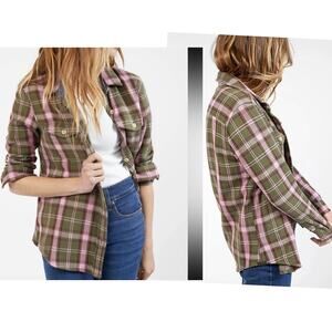 Outerknown Blanket Shirt Pink Green Plaid Flannel Shacket Organic Size XL XXL